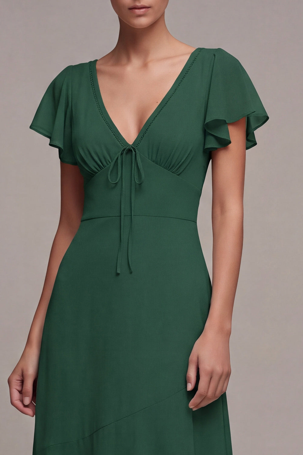 Dark Green High Low V-Neck A Line Formal Dress