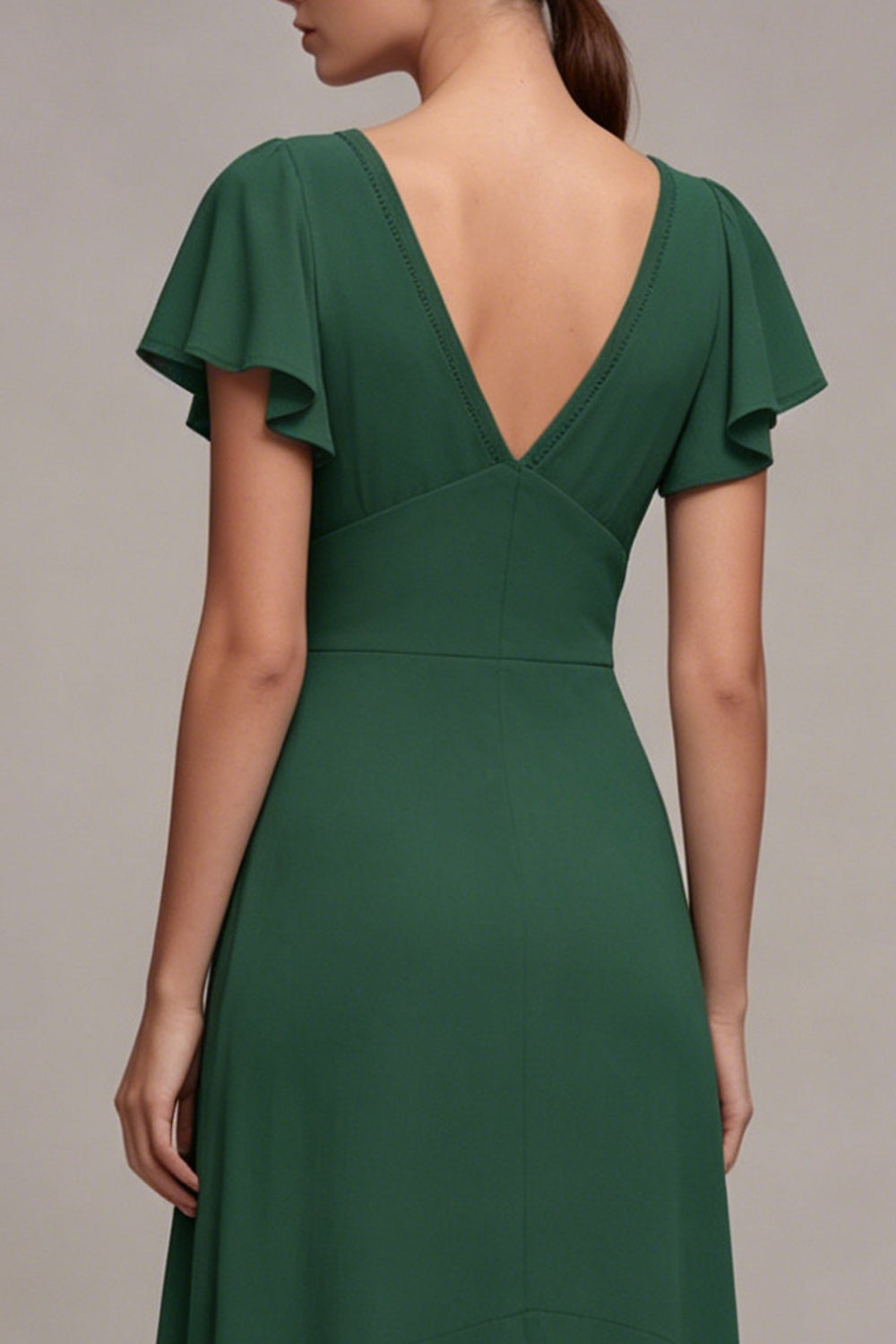 Dark Green High Low V-Neck A Line Formal Dress