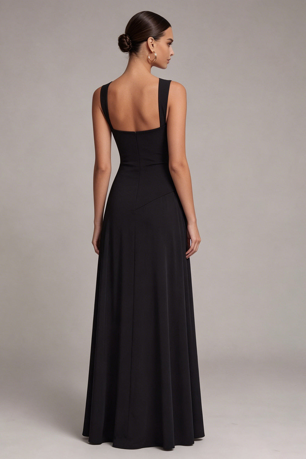 Black A Line Square Neck Long Formal Dress with Slit
