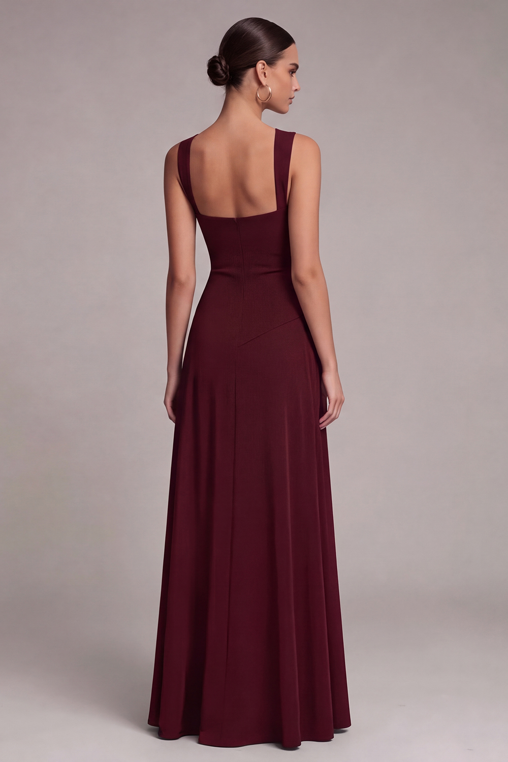 Black A Line Square Neck Long Formal Dress with Slit