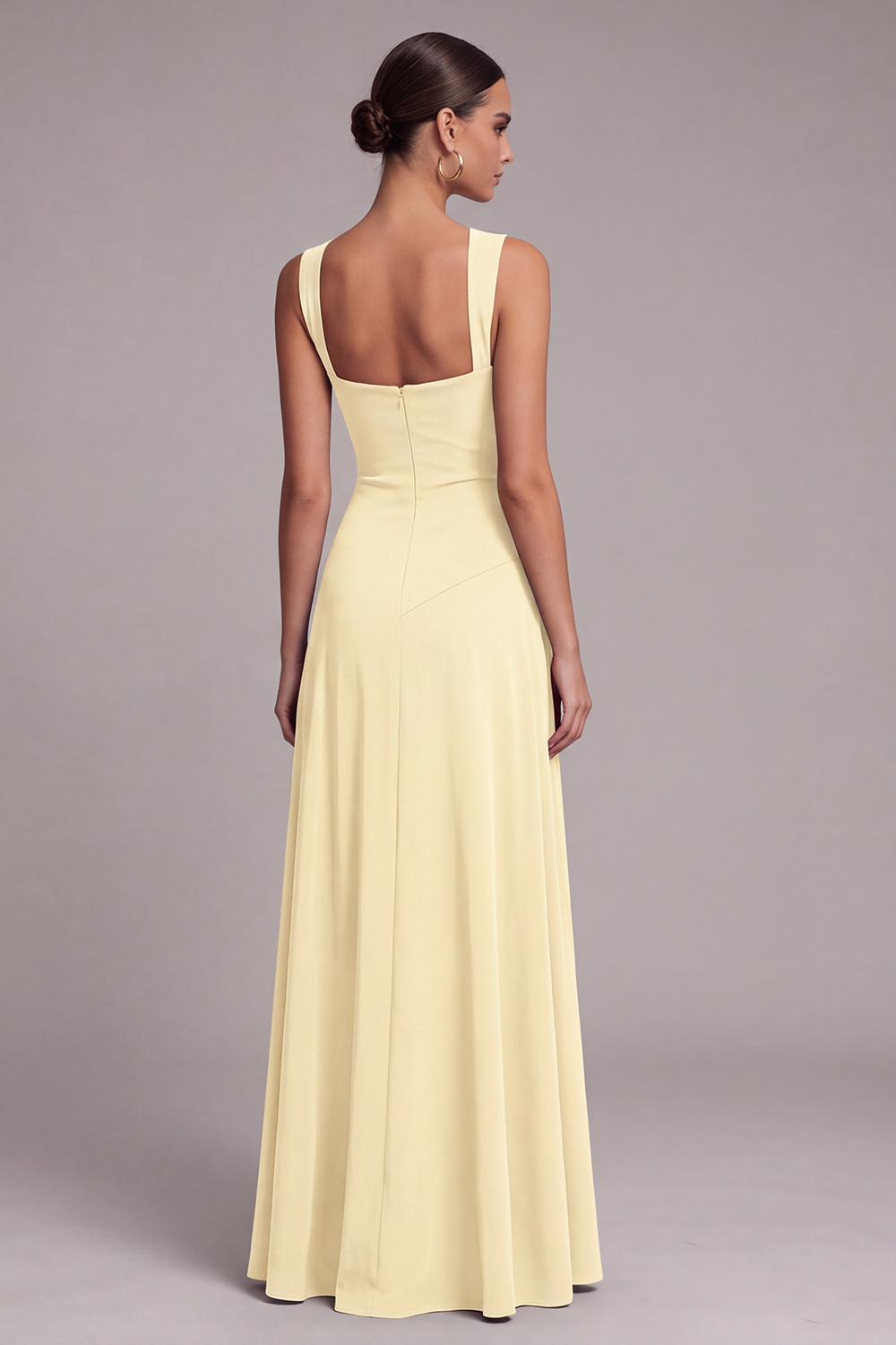Black A Line Square Neck Long Formal Dress with Slit