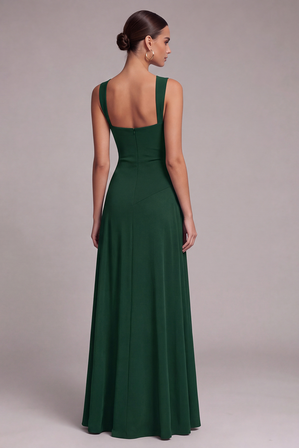 Black A Line Square Neck Long Formal Dress with Slit