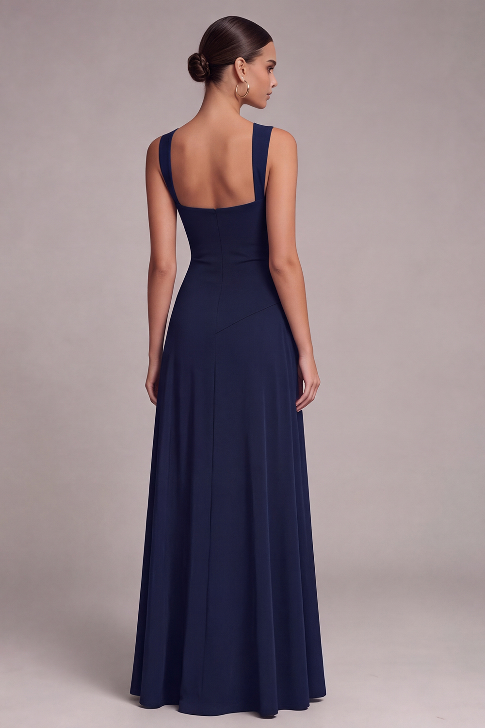 Black A Line Square Neck Long Formal Dress with Slit