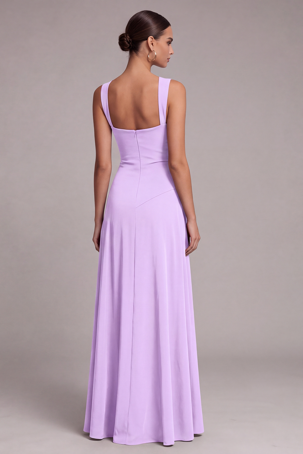 Black A Line Square Neck Long Formal Dress with Slit