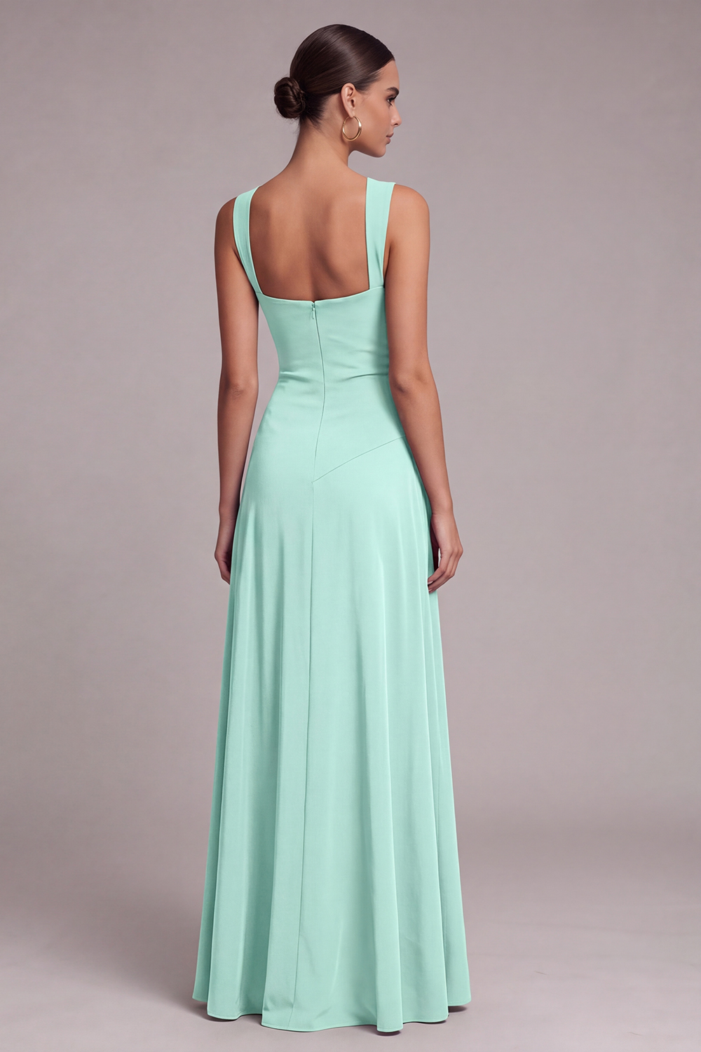 Black A Line Square Neck Long Formal Dress with Slit