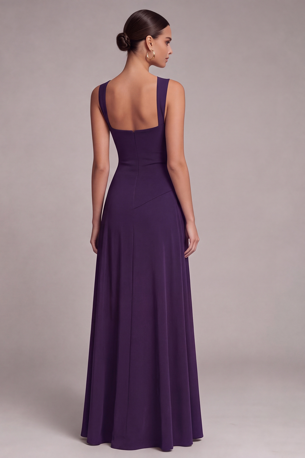 Black A Line Square Neck Long Formal Dress with Slit