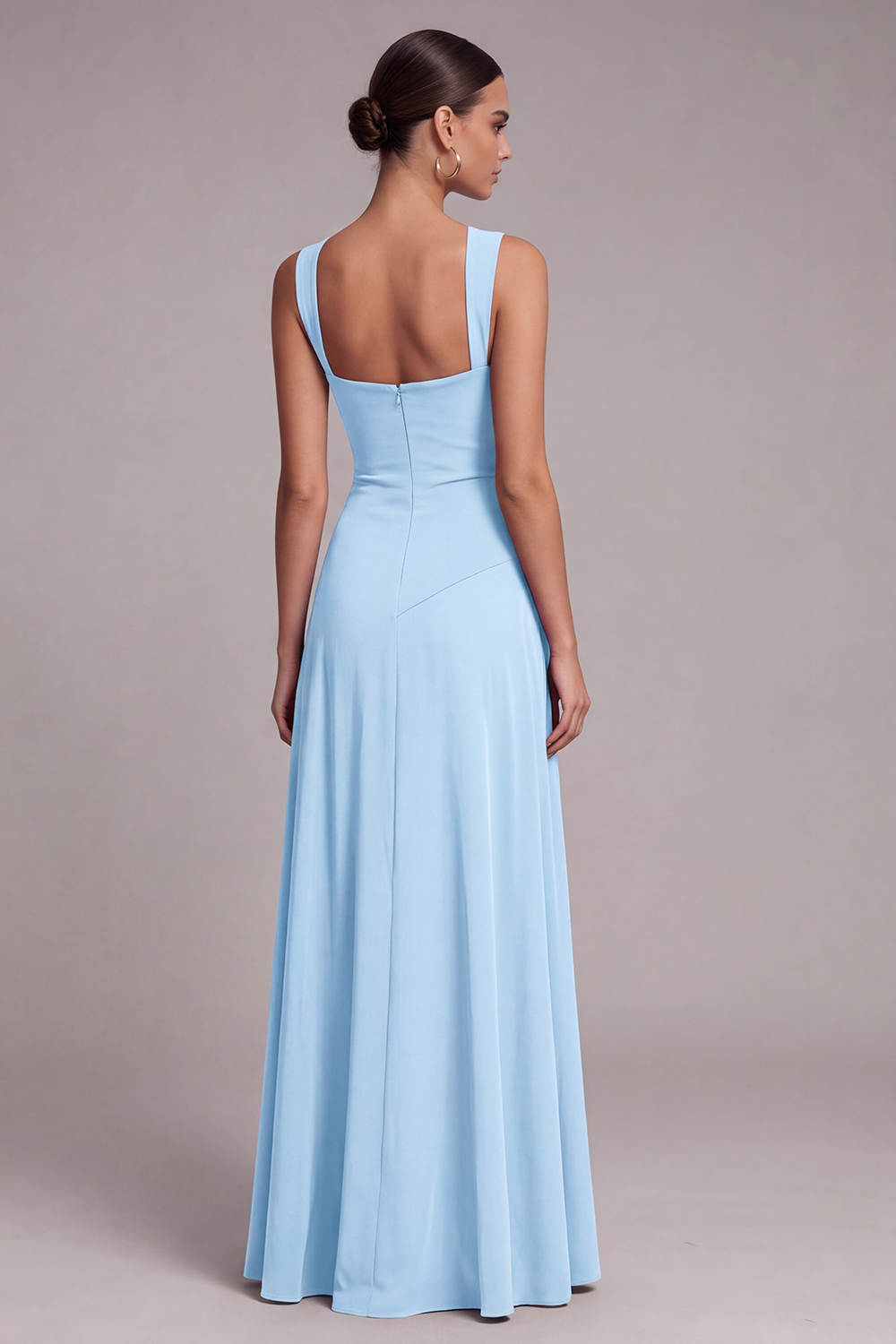 Black A Line Square Neck Long Formal Dress with Slit
