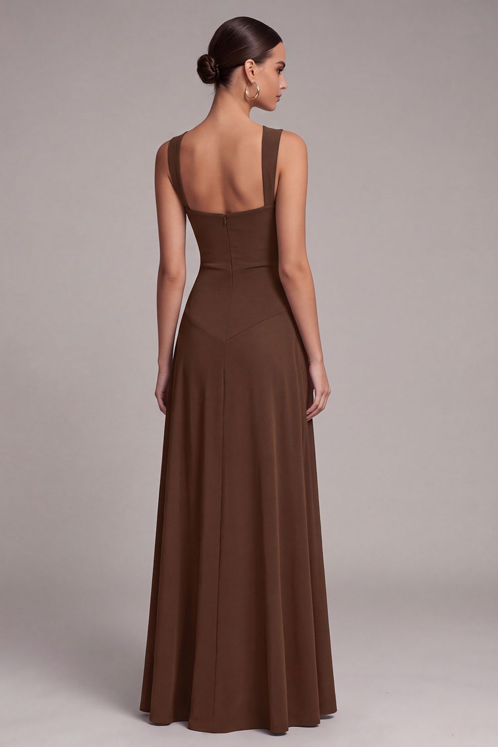 Black A Line Square Neck Long Formal Dress with Slit