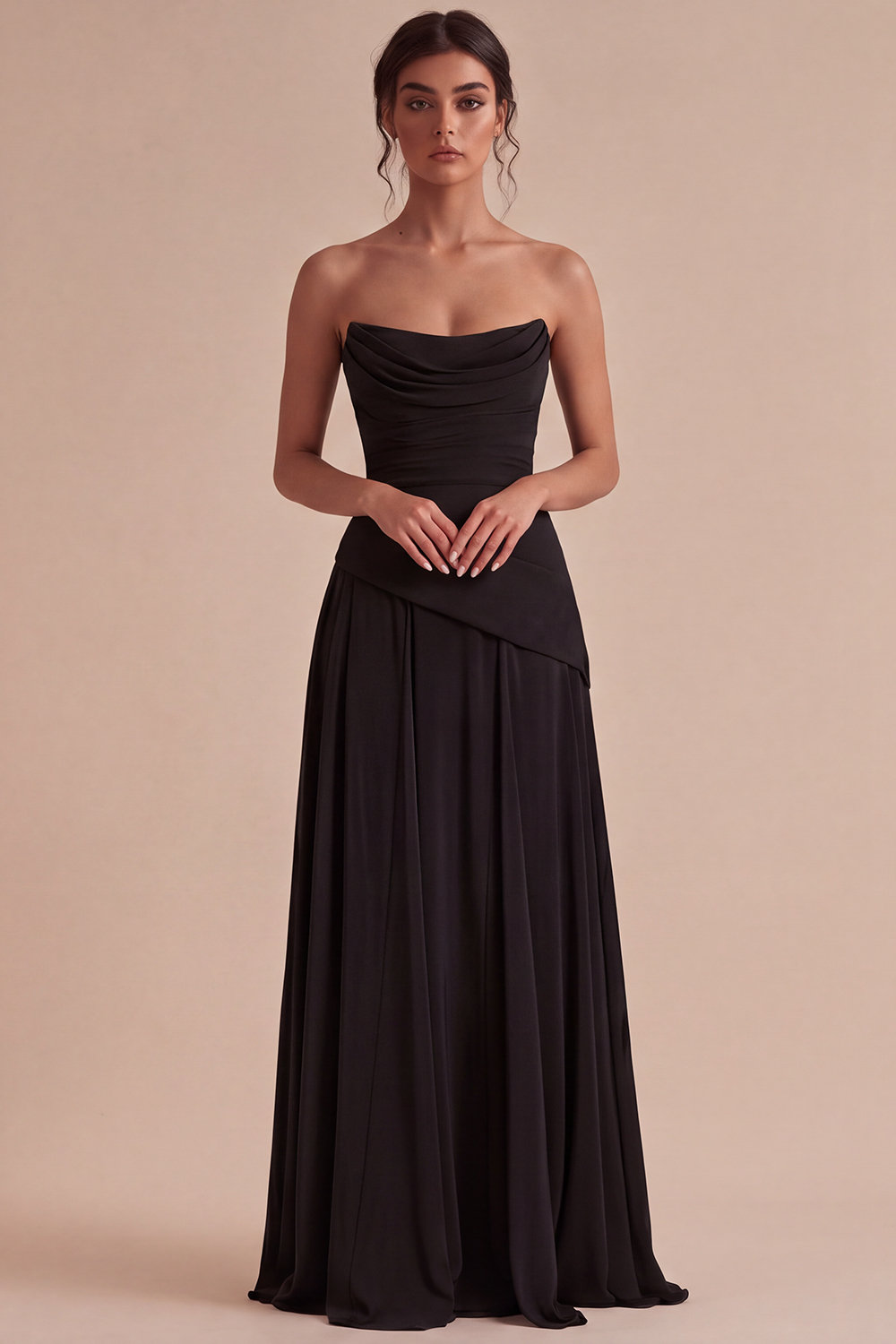 Burgundy Ruched A Line Strapless Long Formal Dress
