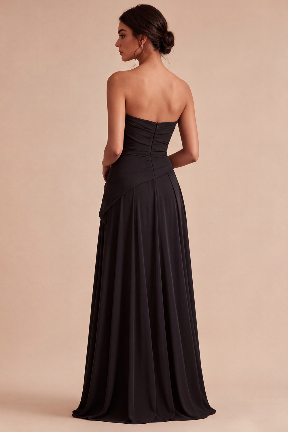Burgundy Ruched A Line Strapless Long Formal Dress