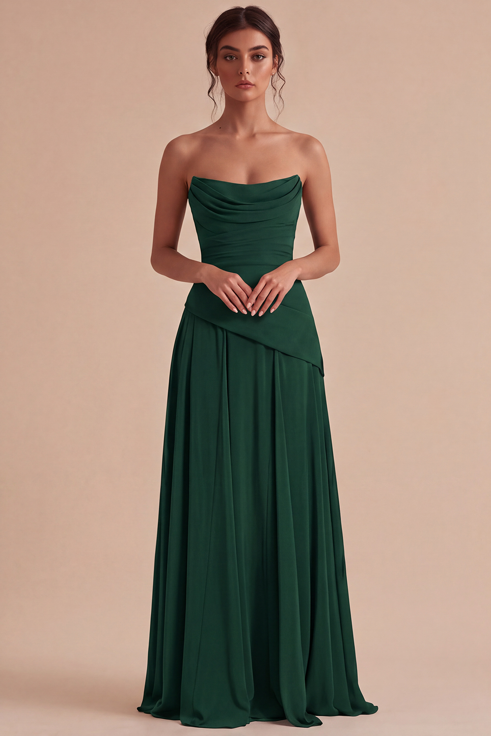 Burgundy Ruched A Line Strapless Long Formal Dress