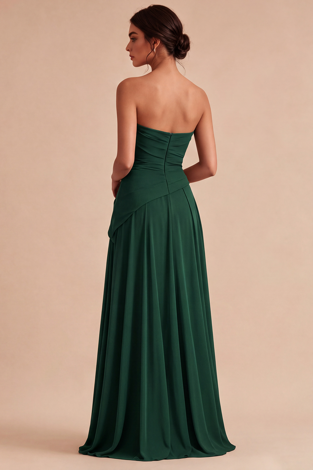 Burgundy Ruched A Line Strapless Long Formal Dress