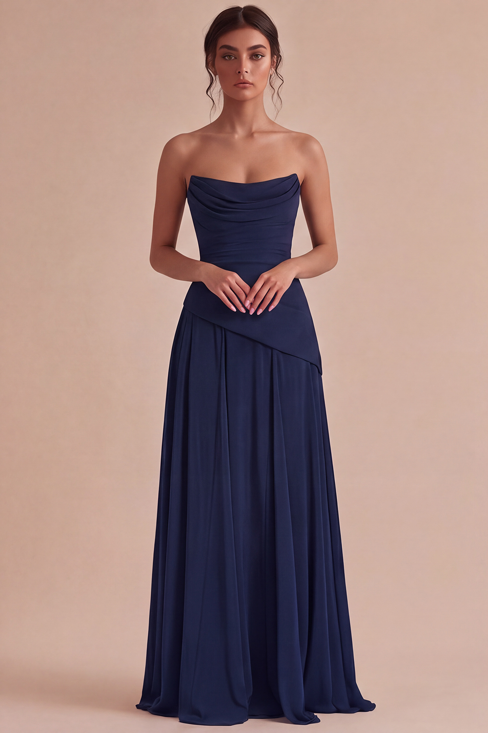 Burgundy Ruched A Line Strapless Long Formal Dress