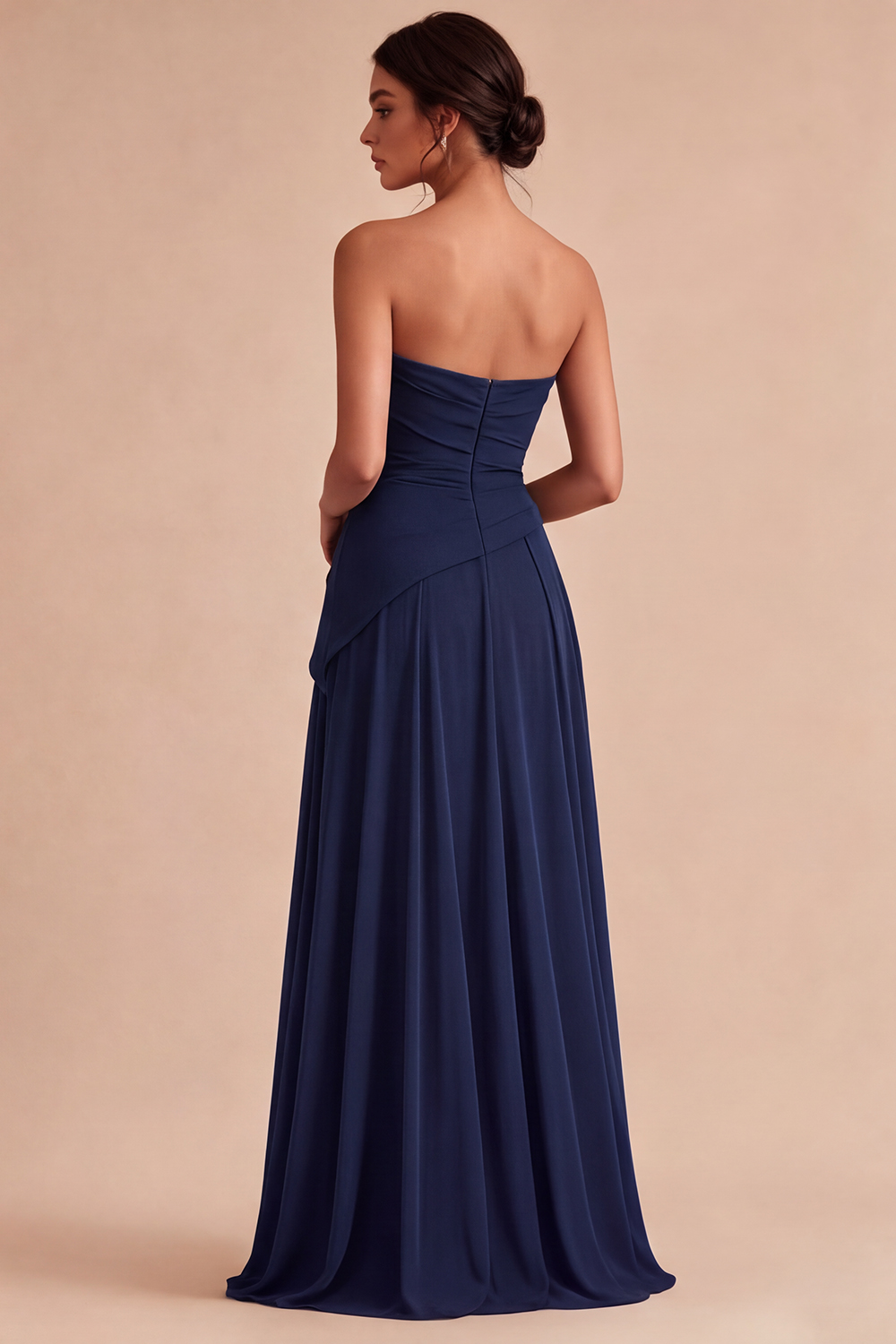 Burgundy Ruched A Line Strapless Long Formal Dress