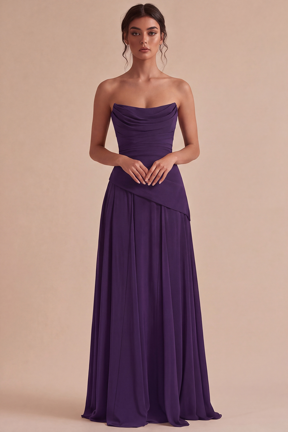 Burgundy Ruched A Line Strapless Long Formal Dress