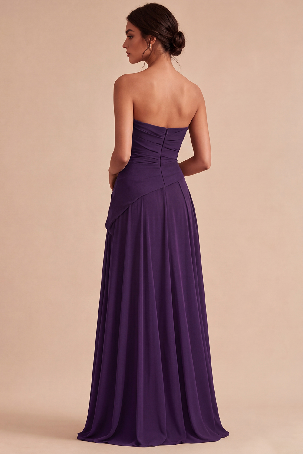 Burgundy Ruched A Line Strapless Long Formal Dress