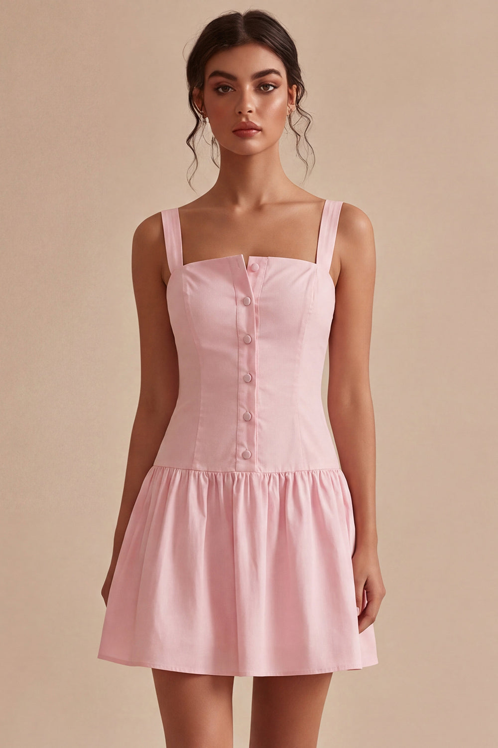 Thick Straps A Line Short Pink Graduation Dress