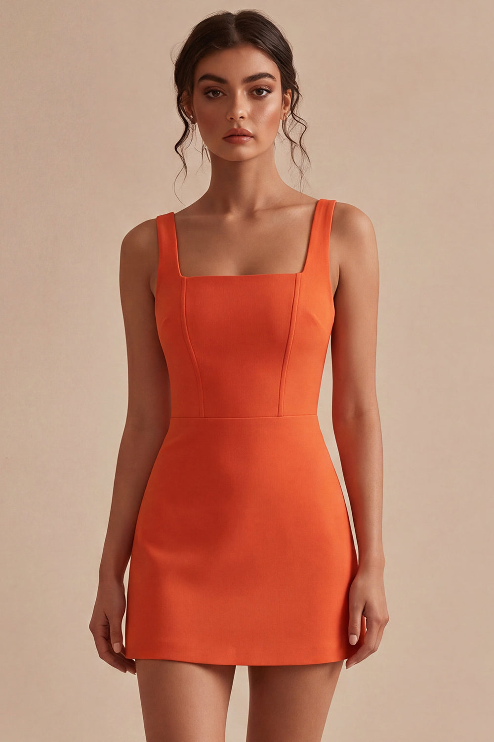 Orange Square Neck Tight Short Graduation Dress