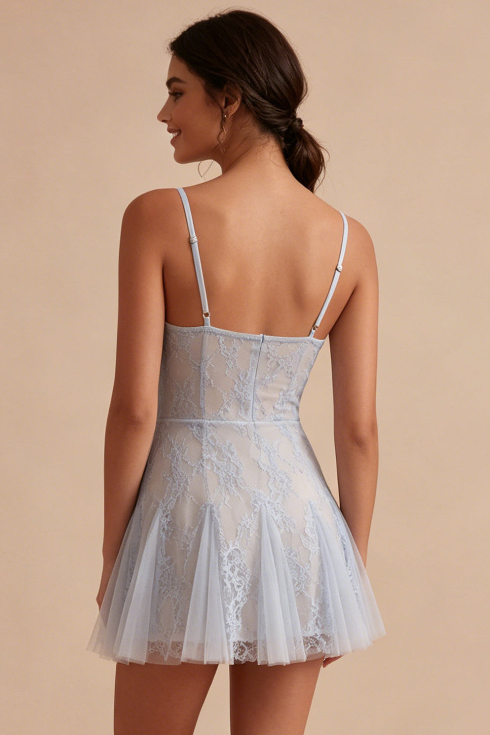 Short Grey Blue Floral Spaghetti Straps A Line Graduation Dress