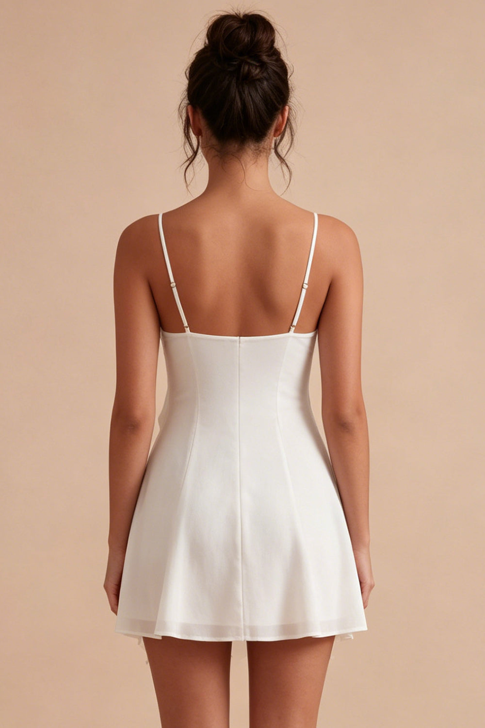 White A Line Spaghetti Straps Short Graduation Dress with Ruffles