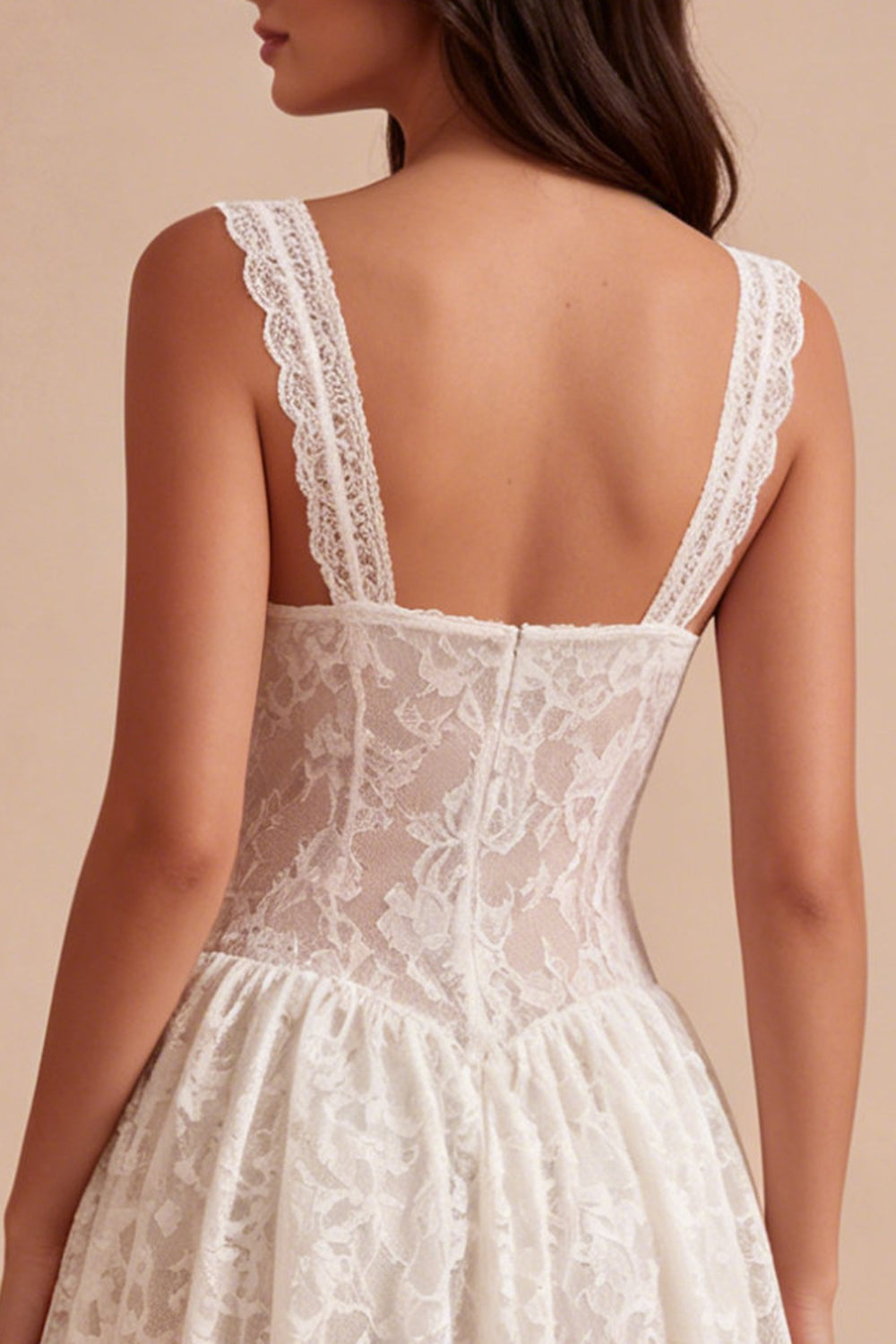 Thick Straps Floral White Lace Short A Line Graduation Dress