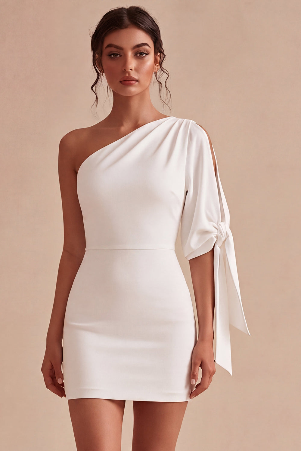 White Tight One Shoulder Short Graduation Dress