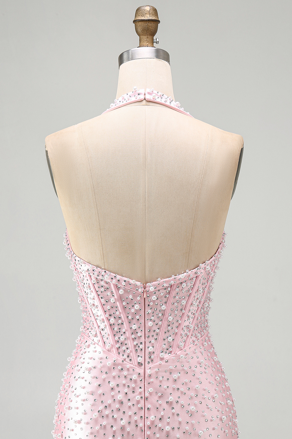Sparkly Yellow Halter Tight Short Corset Homecoming Dress with Pearls