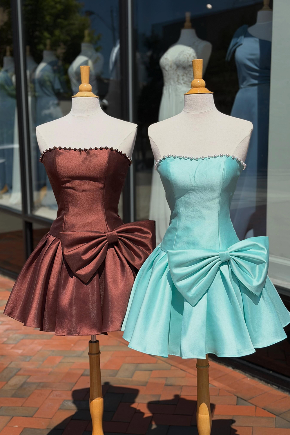 Sparkly Coffee A Line Strapless Short Homecoming Dress with Pearls
