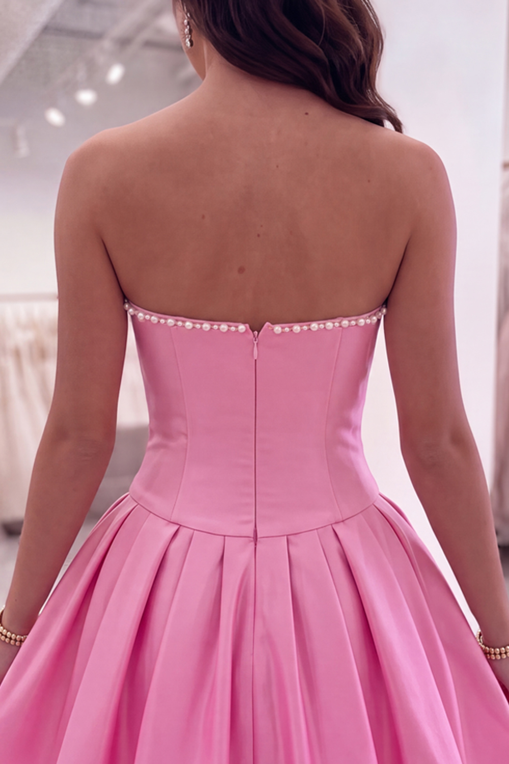 Sparkly Coffee A Line Strapless Short Homecoming Dress with Pearls