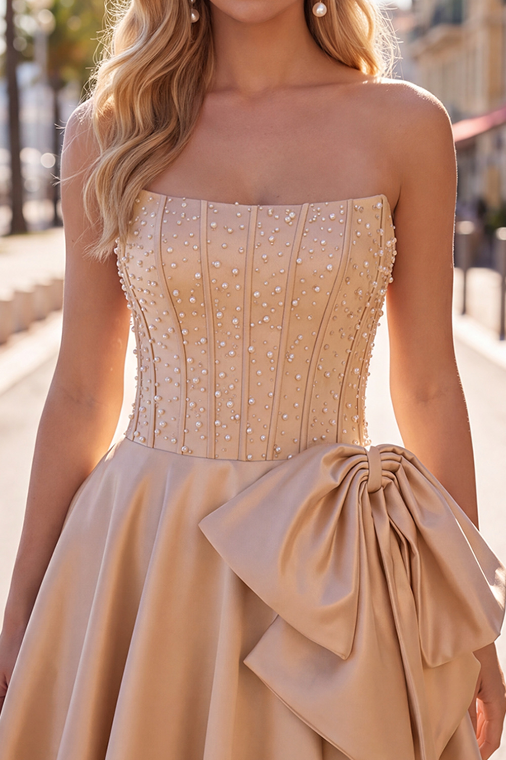 Sparkly Mint Corset Strapless A Line Short Homecoming Dress with Pearls