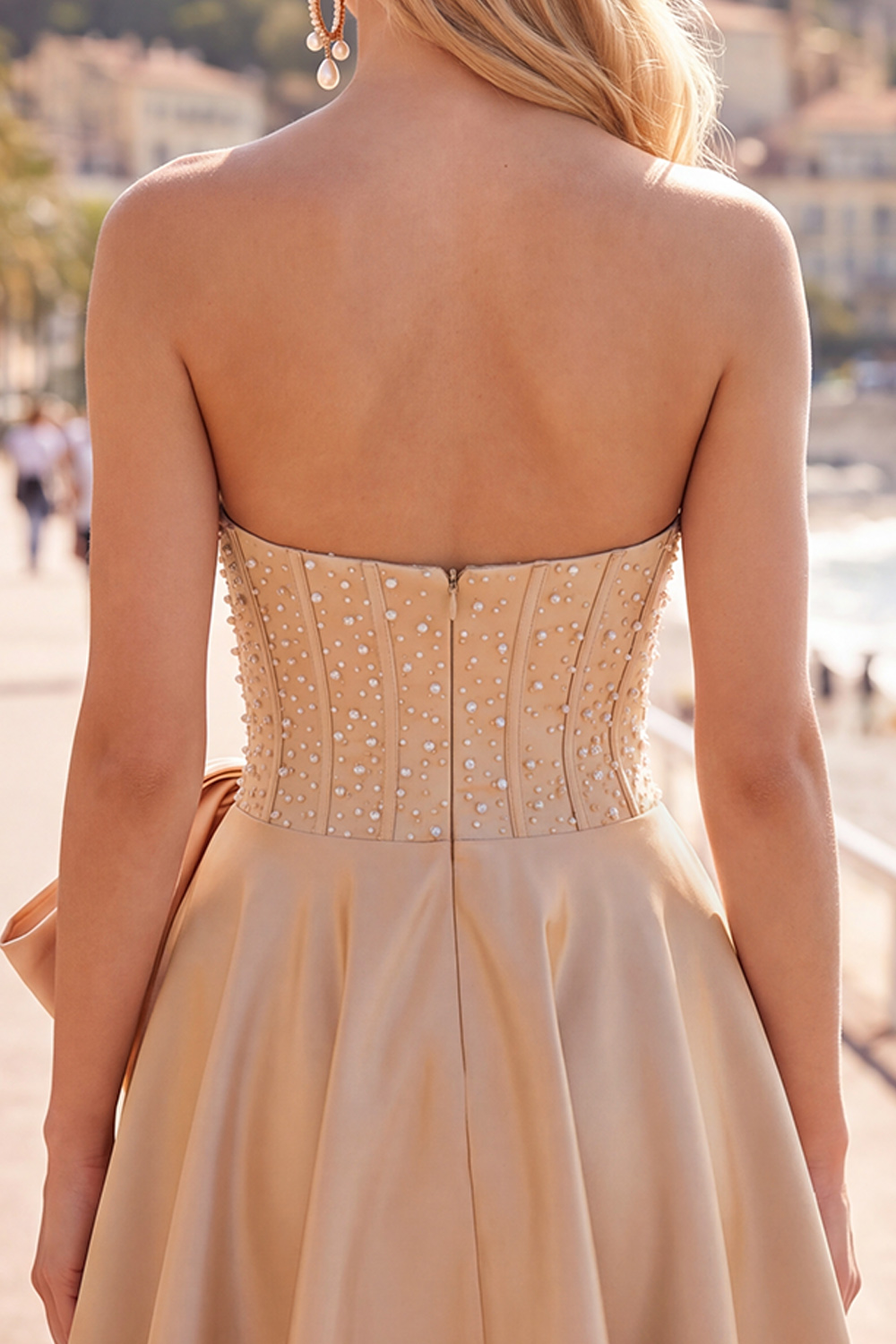 Sparkly Mint Corset Strapless A Line Short Homecoming Dress with Pearls