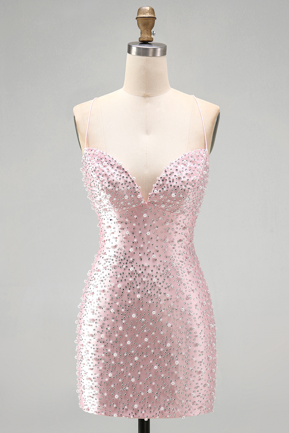 Sparkly Yellow Tight Short V-Neck Homecoming Dress with Pearls
