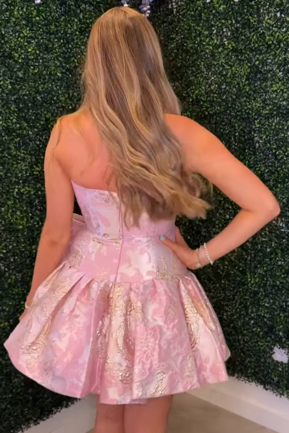 Mint Floral Short A Line Strapless Homecoming Dress with Bow