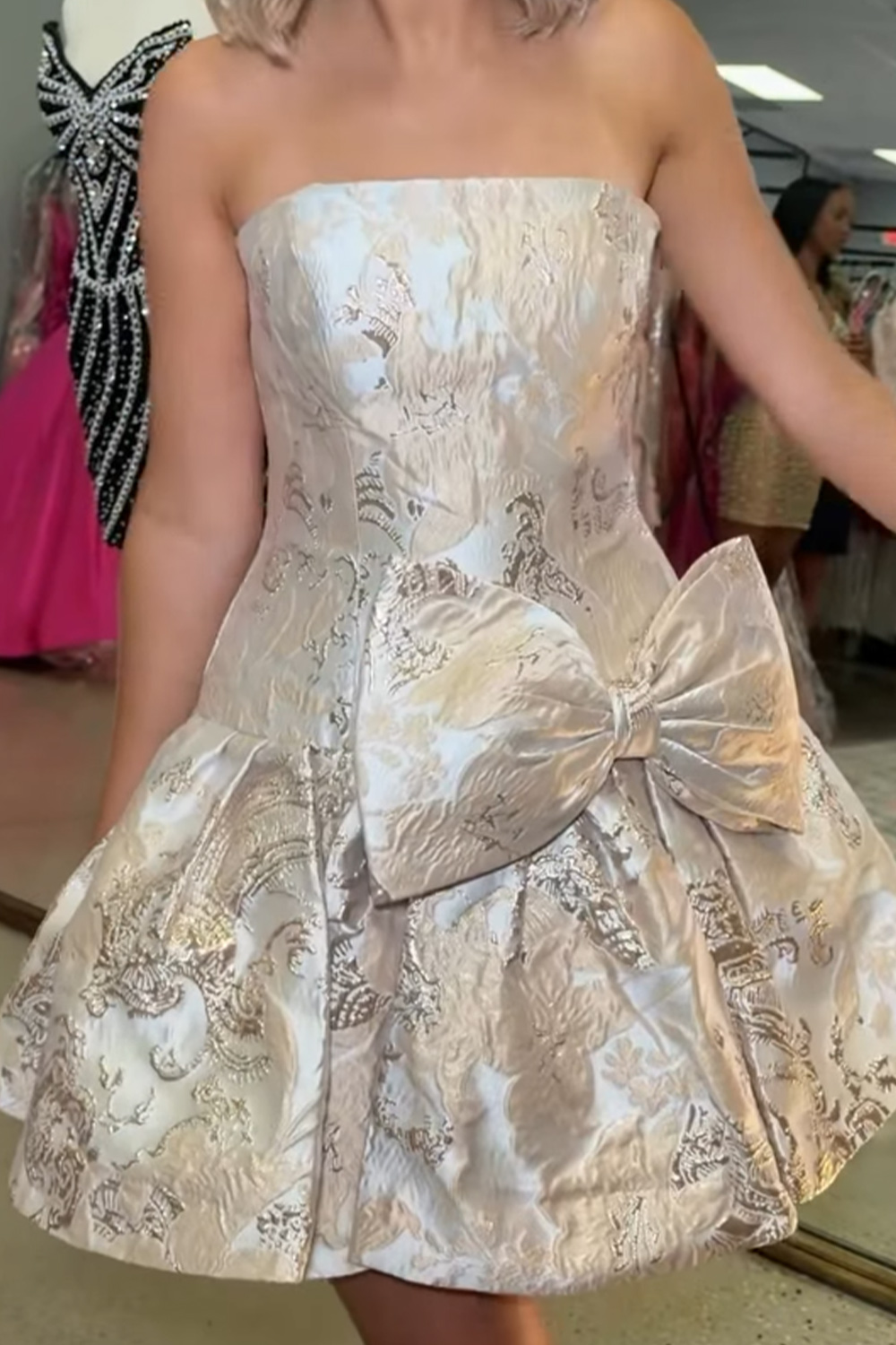 Mint Floral Short A Line Strapless Homecoming Dress with Bow