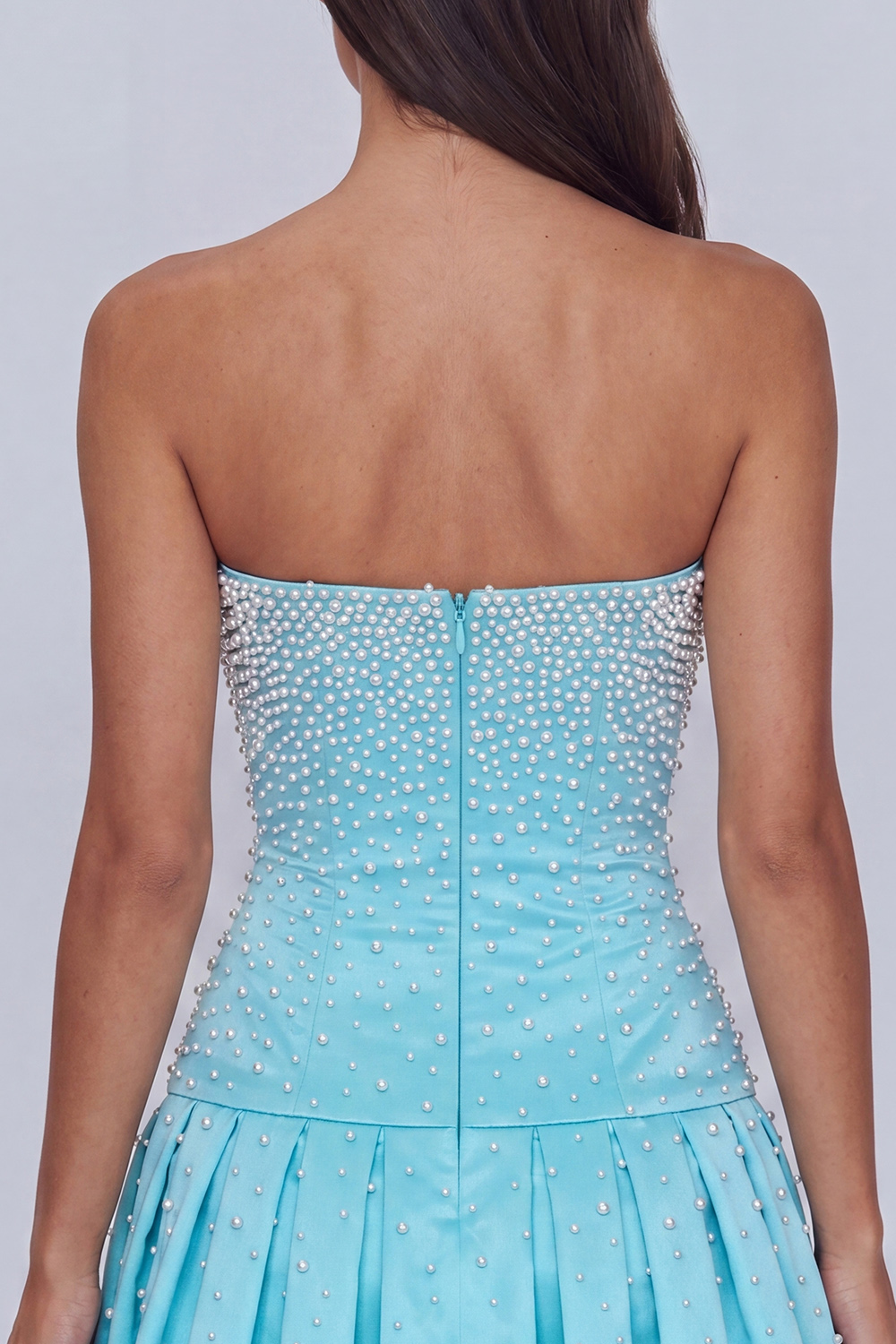 Strapless Mint A Line Short Homecoming Dress with Pearls