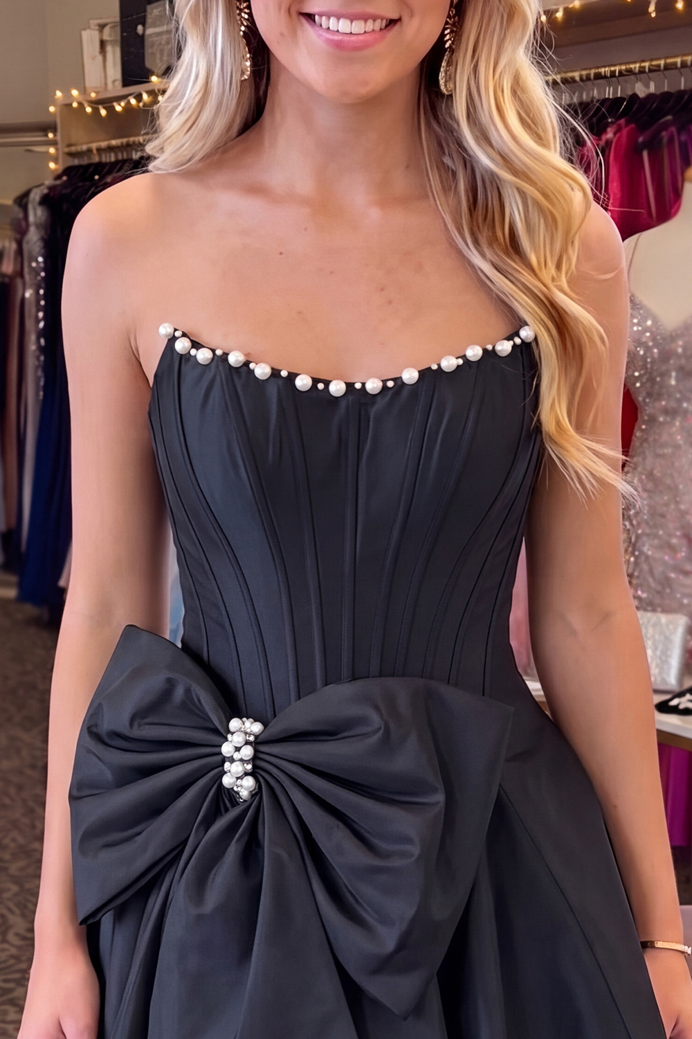 Red Short A Line Strapless Corset Homecoming Dress with Pearls
