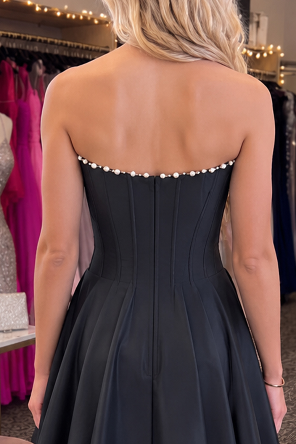 Red Short A Line Strapless Corset Homecoming Dress with Pearls