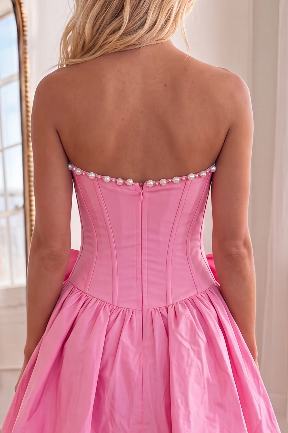 Red Short A Line Strapless Corset Homecoming Dress with Pearls