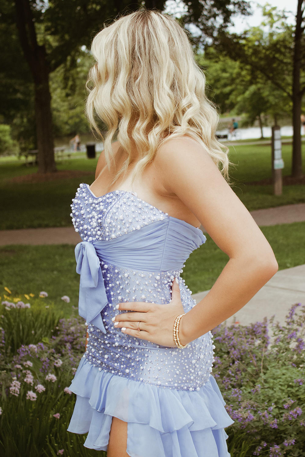 Pink Tight Short Strapless Ruffled Homecoming Dress with Pearls