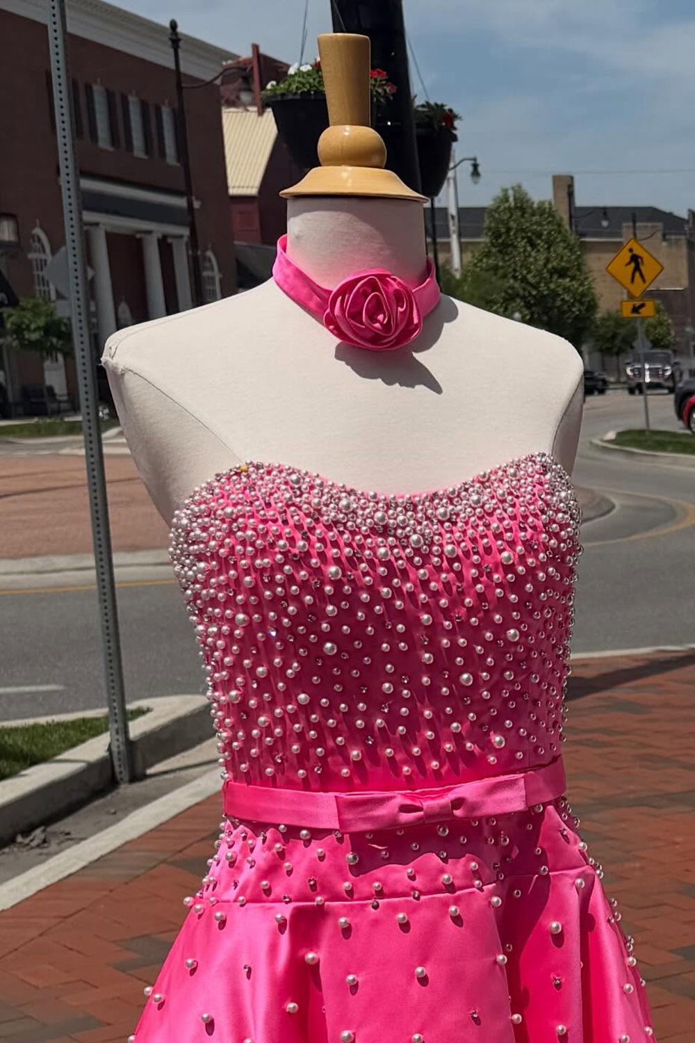 Strapless Fuchsia Short A Line Homecoming Dress with Pearls