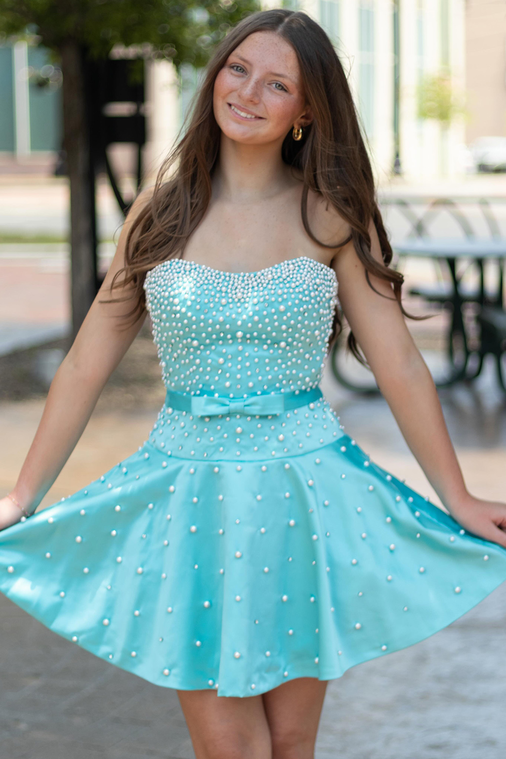 Strapless Fuchsia Short A Line Homecoming Dress with Pearls