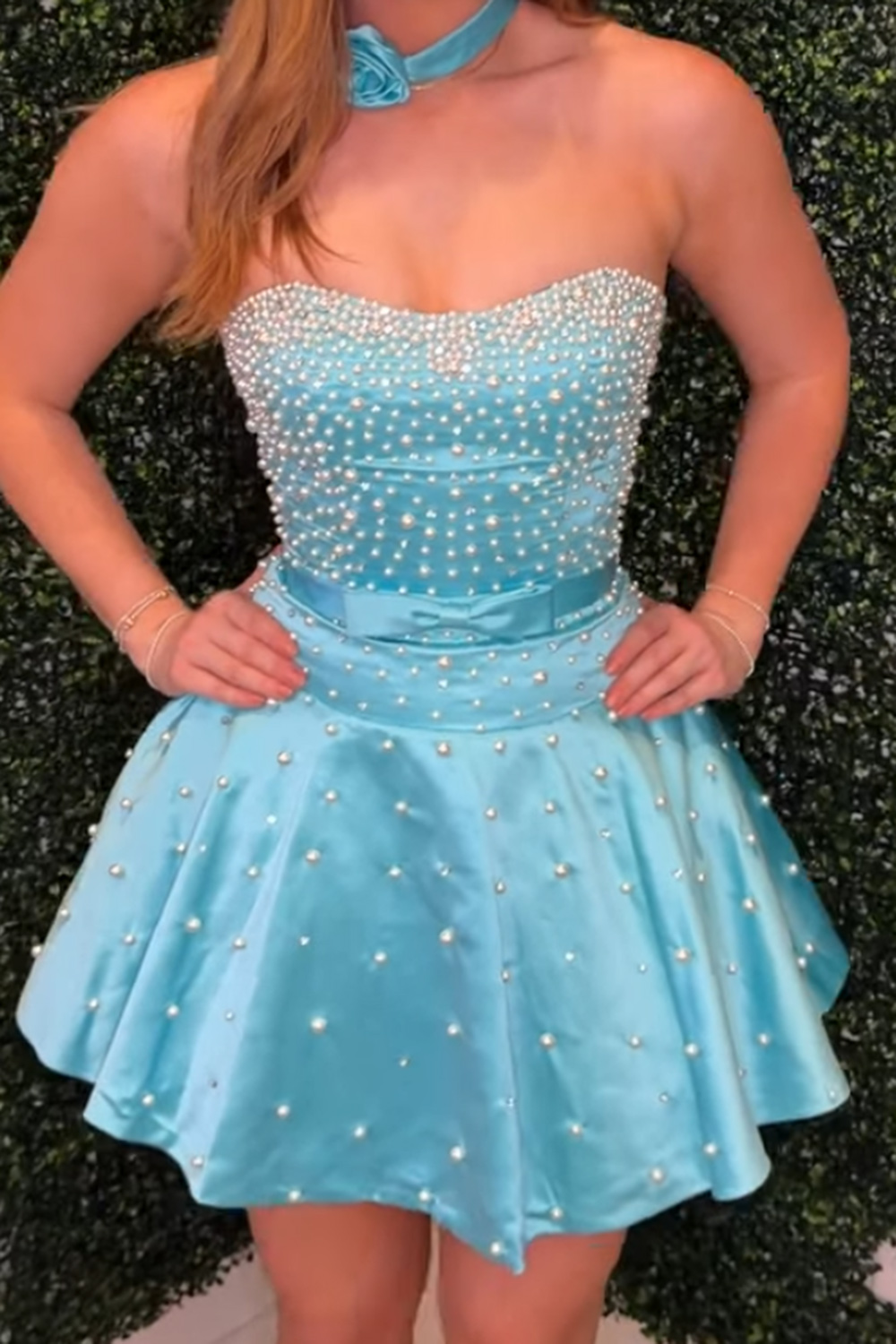 Strapless Fuchsia Short A Line Homecoming Dress with Pearls