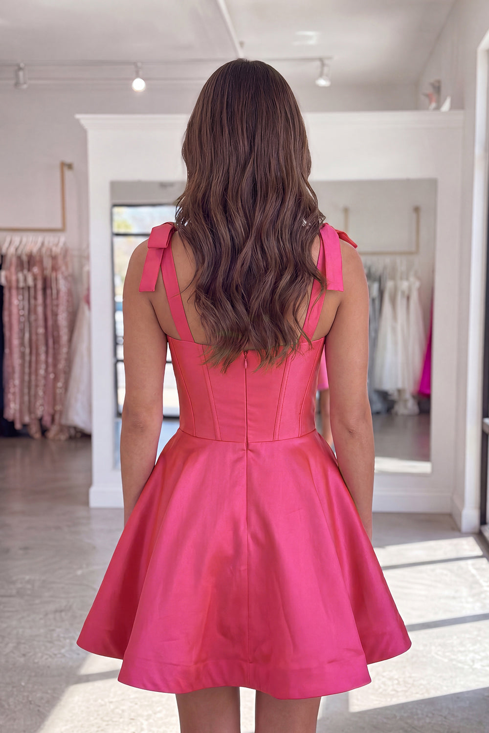 Fuchsia A Line Thick Straps Short Corset Homecoming Dress