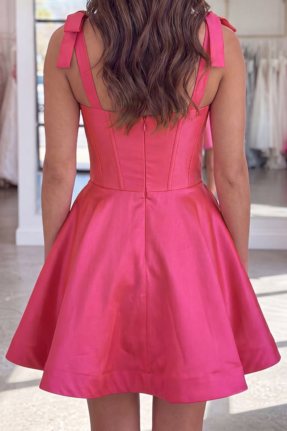 Fuchsia A Line Thick Straps Short Corset Homecoming Dress