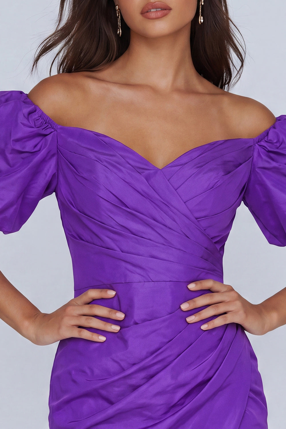 Purple Tight Short Ruched Off the Shoulder Homecoming Dress