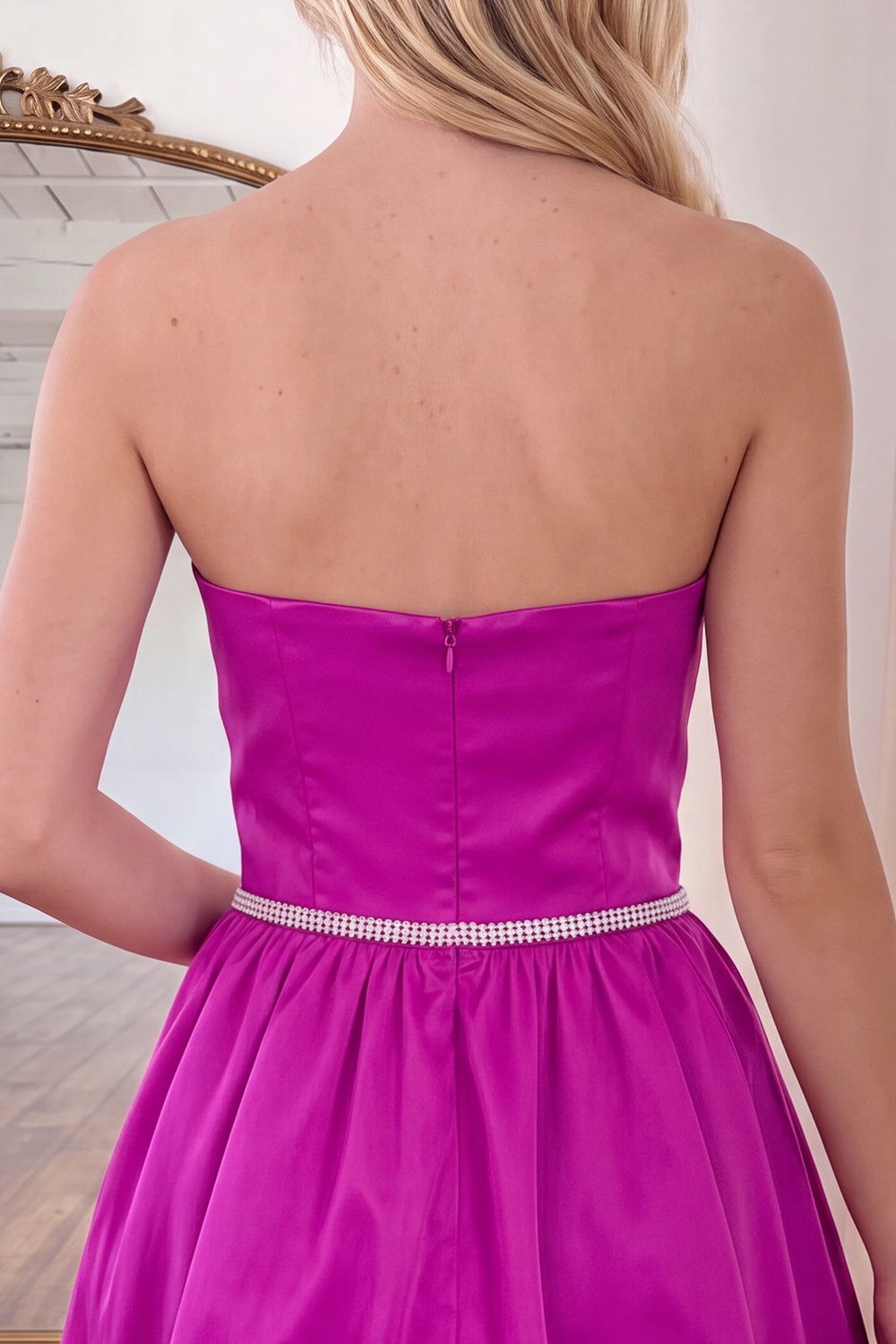 Fuchsia Strapless Short A Line Homecoming Dress with Beading