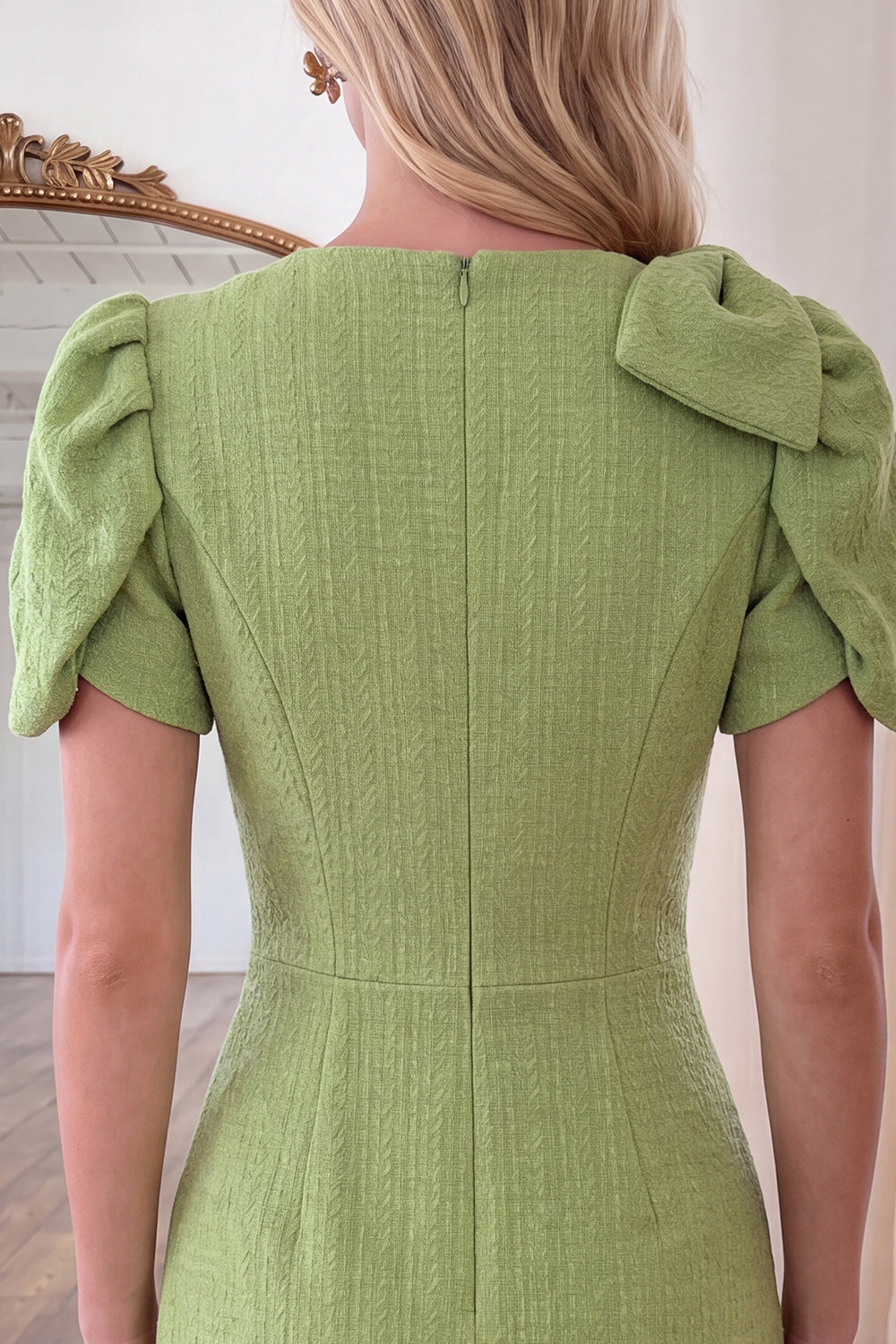 Round Neck A Line Short Green Homecoming Dress with Bow
