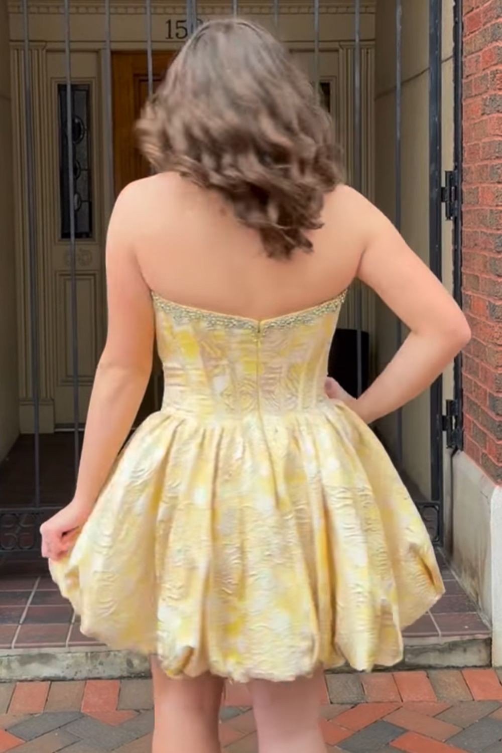 Yellow Sparkly Corset Beaded Floral Short Homecoming Dress