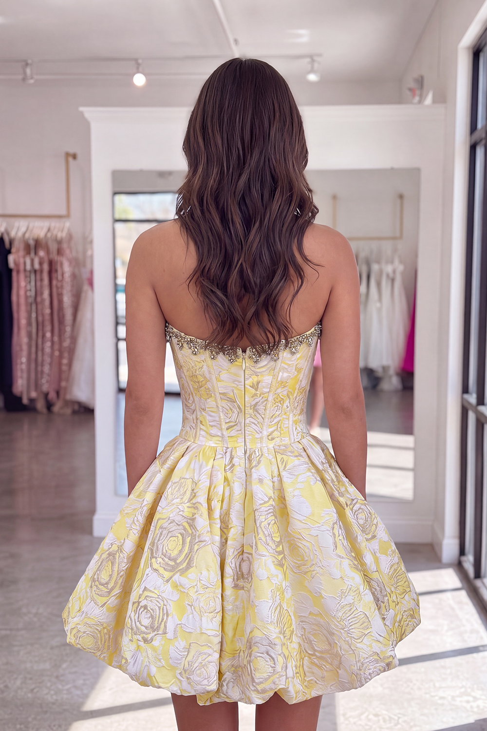 Sparkly Pink Beaded Floral Short Corset Homecoming Dress