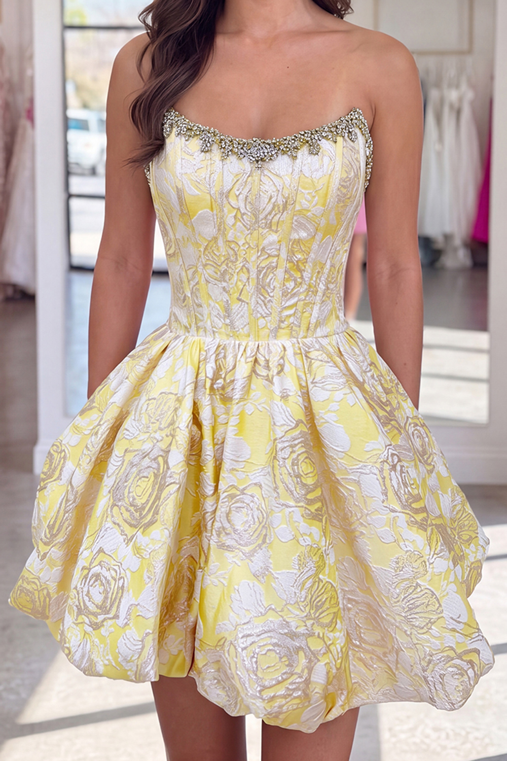 Sparkly Pink Beaded Floral Short Corset Homecoming Dress